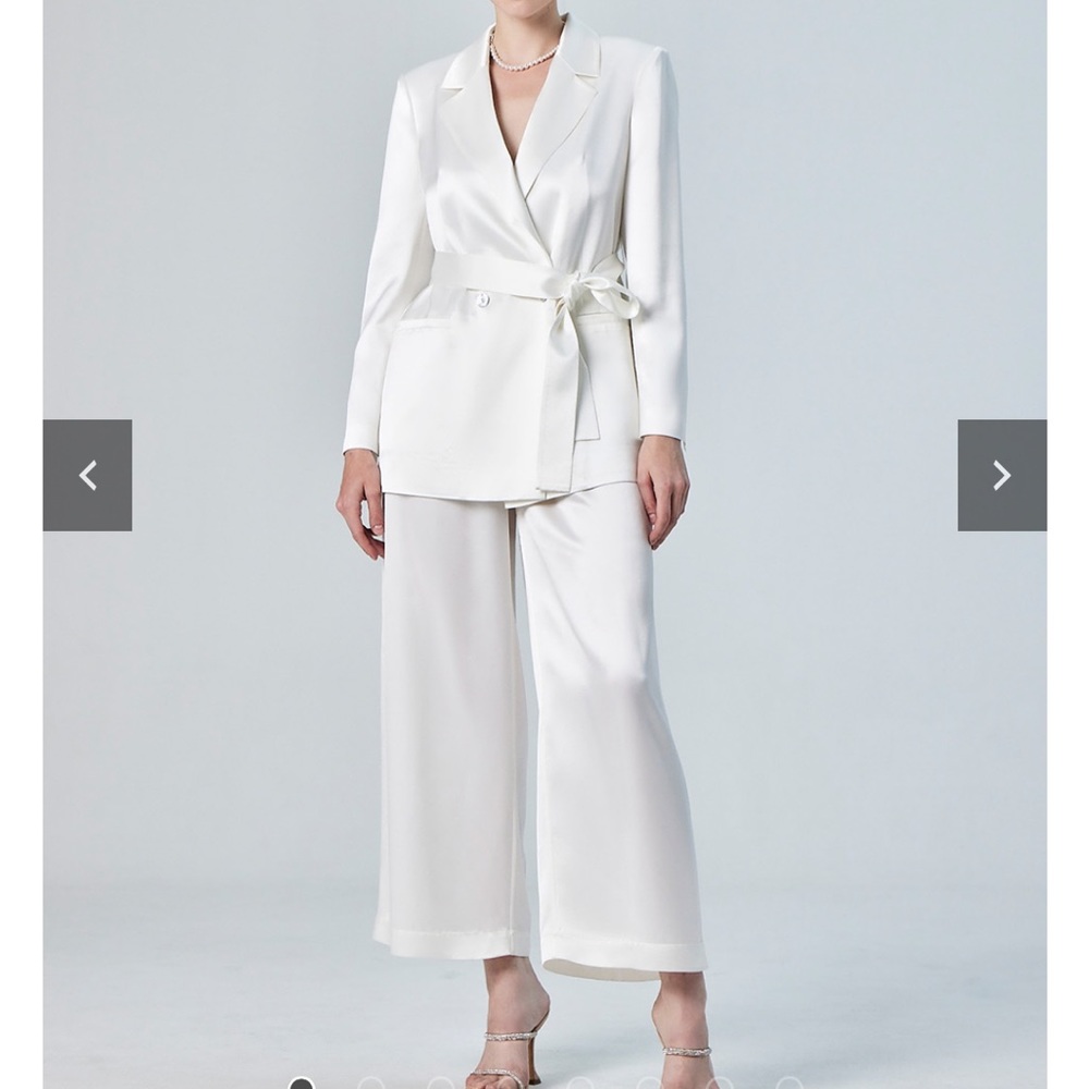 Silk Maison Pearl White Blazer Pant Set NWT